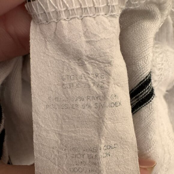 Green Envelope Shirt Womens Small White Striped Puff Ruched Sleeve V Neck - Picture 5 of 6